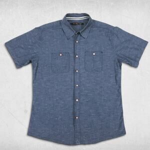 Stoic Button Up Short Sleeve Shirt Mens M Blue Speckled Pockets Casual Golf